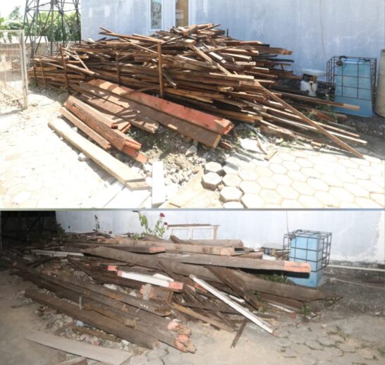 Lebih seratusan batang kayu eks bongkaran milik RSUD Kota Sabang hilang dari lokasi pembangunan gedung NICU. (Foto: Ist)