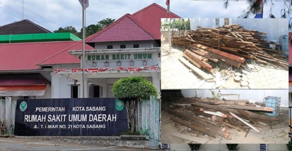 Setelah kasus raibnya kayu eks bongkaran RSUD Kota Sabang viral dan menuai sorotan publik, manajemen RSUD mendadak memindahkan ke gudang milik Pemko Sabang di arena Sabang Fair. (Foto: Ist)