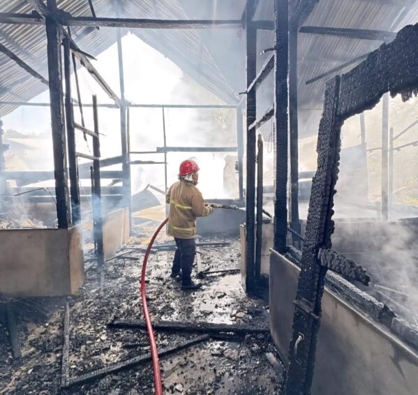 Kebakaran menghanguskan satu rumah semi permanen milik Muzainah (80), warga Gampong Lamjamee Dayah, Kecamatan Simpang Tiga, Aceh Besar, Ahad (5/10/2025). (Foto: Ist)