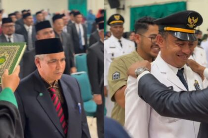 Bupati Bireuen Mukhlis melantik sebanyak 81 pejabat eselon II, III dan IV lingkungan Pemkab Bireuen, yang berlangsung di aula Setdakab Lama Bireuen, Jumat sore (17/10). (Foto: Ist)