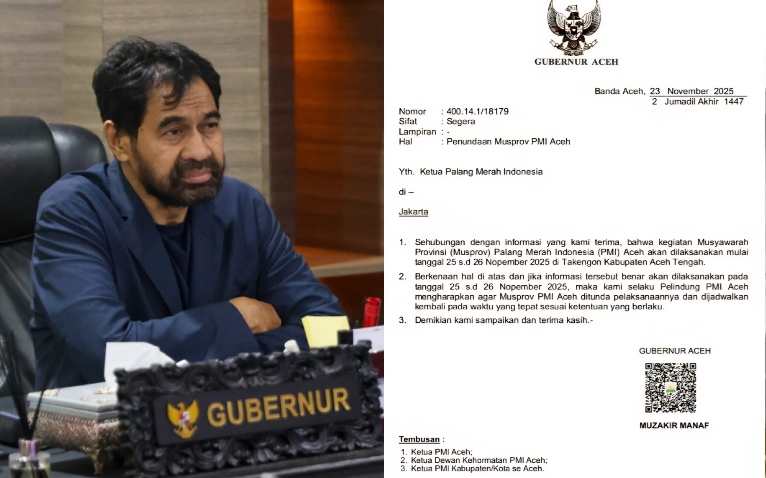 Mualem Minta Musprov PMI Aceh di Takengon Ditunda