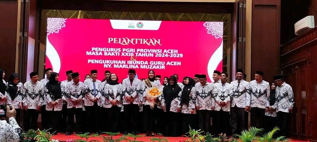 Pengurus PGRI Provinsi Aceh periode 2024–2029 resmi dilantik oleh Ketua Umum PB PGRI Pusat, Prof Dr Unifah Rosyidi, di Anjong Mon Mata Pendopo Gubernur Aceh, Selasa malam (4/11).