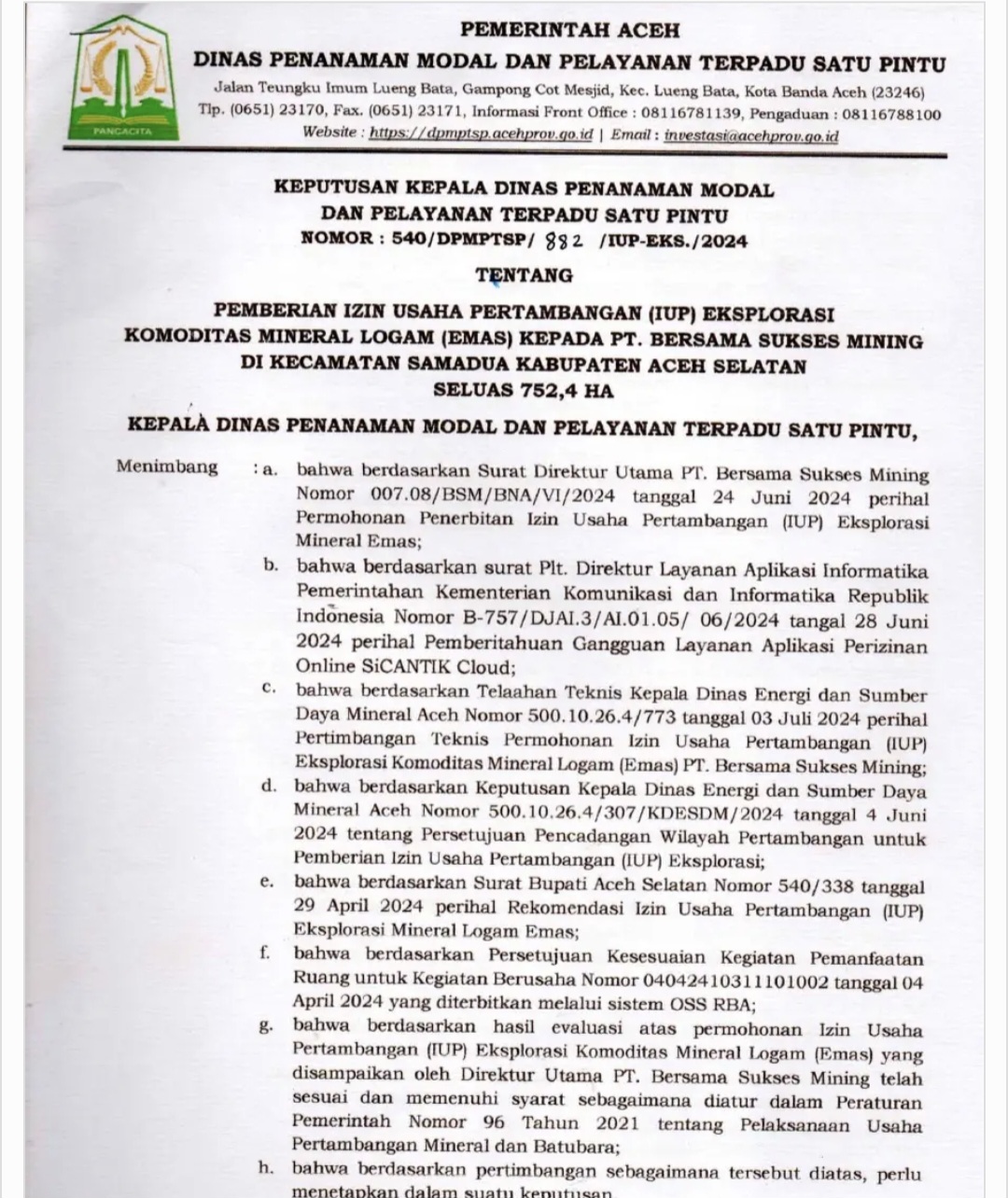 PT Bersama Sukses Mining Tegaskan Izin Telah Sesuai Prosedur