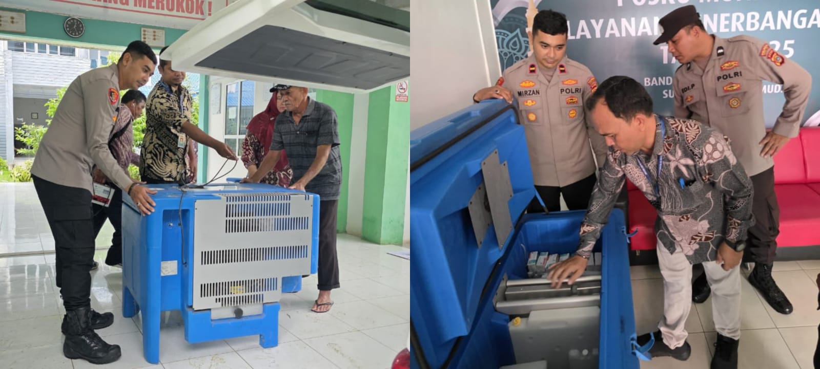 Listrik Padam, Polsek Blang Bintang Evakuasi Freezer Vaksin Puskesmas ke Bandara SIM