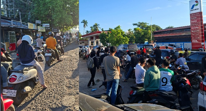 Warga antri BBM di SPBU Lambhuk Kecamatan Ulee Kareng Banda Aceh. (Foto: Ist)
