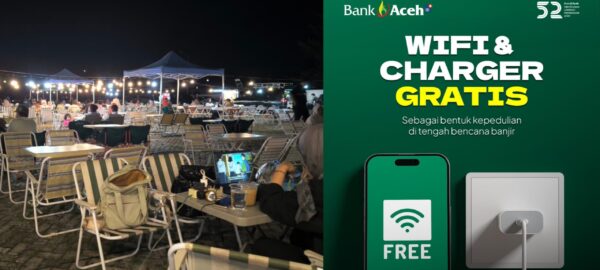 Bank Aceh membuka 'Posko Digital' yang menyediakan Fasilitas WiFi dan Charger Gratis.
