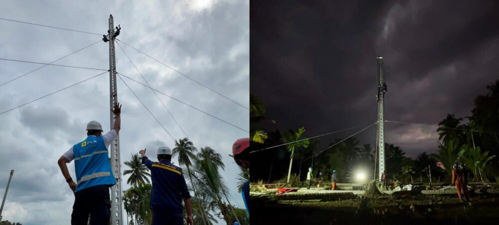 PLN berhasil mendirikan empat tower Emergency Restoration System (ERS) di Pantai Baru, Bireuen, sebagai upaya percepatan pemulihan sistem kelistrikan pascabencana Aceh.