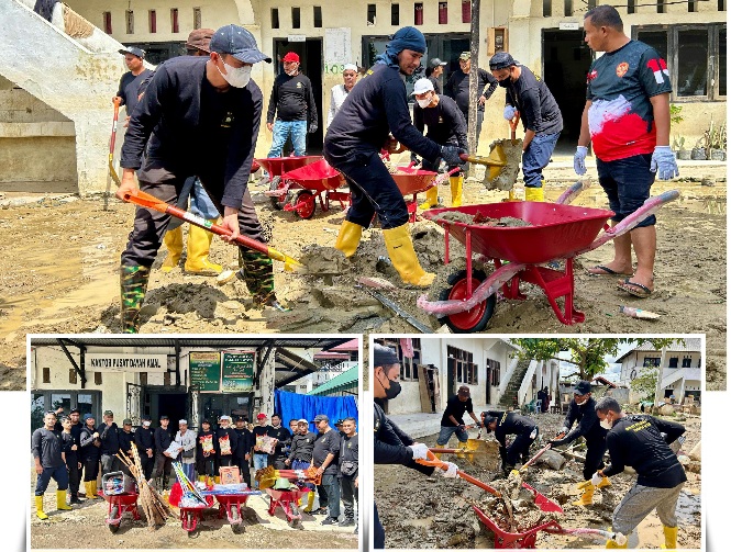 Puluhan relawan ASN dan tenaga kontrak Dinas Pendidikan Dayah Aceh terjun langsung melakukan gotong royong massal di Dayah Al-Madinatul Munawwarah Al-Waliyah (Dayah AMAL), Peureulak, Aceh Timur, Senin (29/12).