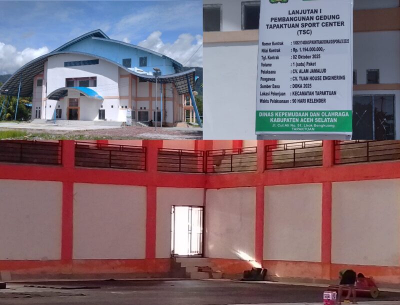 Kejati Aceh didesak usut tuntas pencairan anggaran 100 persen pada proyek Lanjutan I Pembangunan Gedung Tapaktuan Sport Center (TSC) yang hingga berakhirnya masa kontrak belum selesai secara fisik, namun dananya telah dicairkan penuh melalui SP2D. (Foto: Ist)