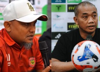 Pelatih Persiraja Banda Aceh Akhyar Ilyas dan Pelatih PSMS Medan Eko Purdjianto. (Foto: Ist)