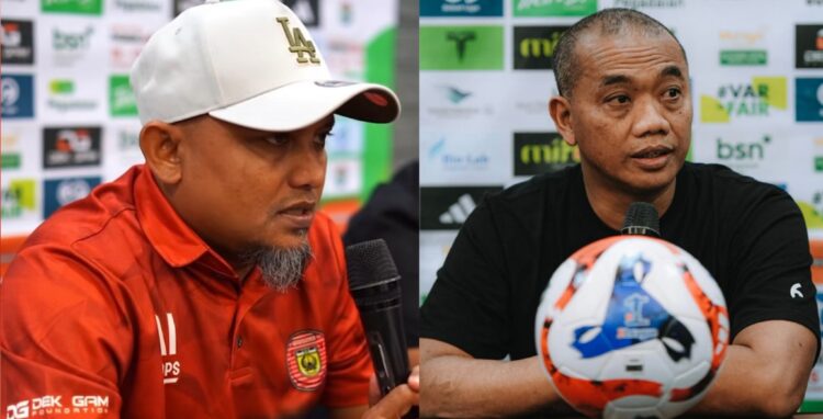 Pelatih Persiraja Banda Aceh Akhyar Ilyas dan Pelatih PSMS Medan Eko Purdjianto. (Foto: Ist)