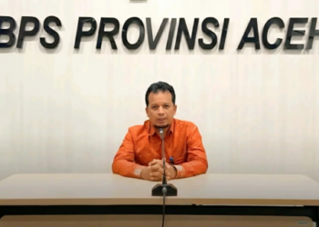 Kepala BPS Aceh, Agus Andria SST MSi, pada konferensi pers Berita Resmi Statistik di Kantor BPS Aceh, Kamis (5/2/2026). (Foto: Ist)