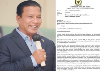 Surat Anggota DPR RI Dapil Aceh II, H Ruslan M. Daud (HRD) laporkan kinerja Bupati Bireuen ke Ketua Satgas Pemulihan Pascabencana (Galapana) DPR RI Prof Sufmi Dasco Ahmad. (Foto: Ist)