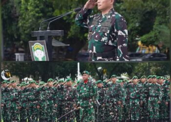 Irdam Iskandar Muda Brigjen TNI Heri Purwanto bertindak sebagai Inspektur Upacara dalam upacara bulanan di Lapangan Blang Padang, Banda Aceh, Rabu (18/2).