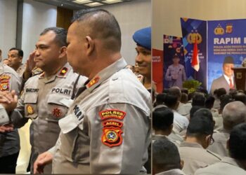 Wakapolda Aceh Brigjen Pol Ari Wahyu Widodo saat menutup Rapim Polda Aceh Tahun 2026 di Hotel The Pade, Aceh Besar, Rabu (25/2).