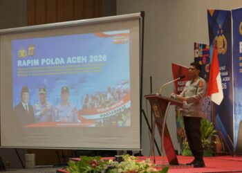 Kapolda Aceh Irjen Pol Marzuki Ali Basyah Rapim Tahun 2026 yang digelar selama dua hari, 24 -- 25 Februari 2026, di Hotel The Pade, Aceh Besar. (Foto: Ist)