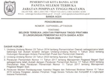 Pemko Banda Aceh membuka seleksi terbuka pengisian lima Jabatan Pimpinan Tinggi (JPT) Pratama atau setingkat eselon II.