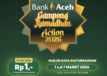 Bank Aceh Syariah kembali menghadirkan event bertajuk “Gampong Ramadhan in Action 2026” yang digelar di Masjid Raya Baiturrahman pada 1 - 7 Maret 2026. (Foto: Dok. Bank Aceh) | INFOACEH.net Bank Aceh Syariah kembali menghadirkan event bertajuk “Gampong Ramadhan in Action 2026” yang digelar di Masjid Raya Baiturrahman pada 1 - 7 Maret 2026. (Foto: Dok. Bank Aceh)