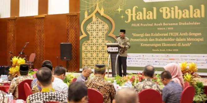 Acara Halal Bihalal Forum Komunikasi Industri Jasa Keuangan (FKIJK) Provinsi Aceh di Hotel Hermes Palace Banda Aceh, Jum'at malam (5/5/2023)