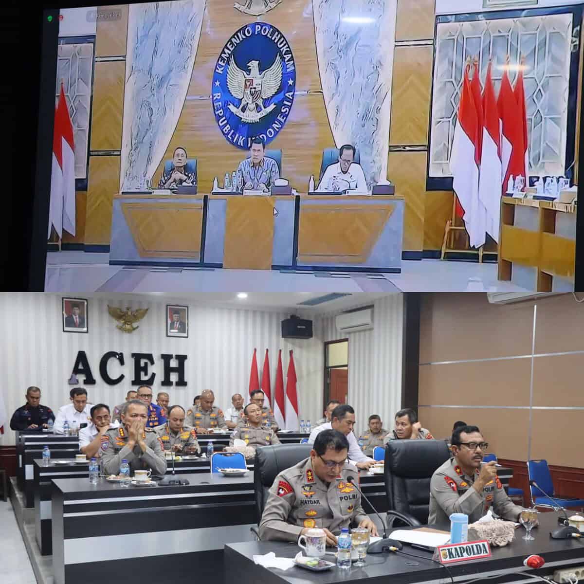 Kapolda Aceh Irjen Pol Ahmad Haydar menerima arahan dari Ses Kemenko Polhukam Letjen TNI Teguh Pudjo Rumekso secara virtual, Kamis (15/6), terkait kunjungan Presiden Jokowi ke Aceh pada 27 Juni mendatang