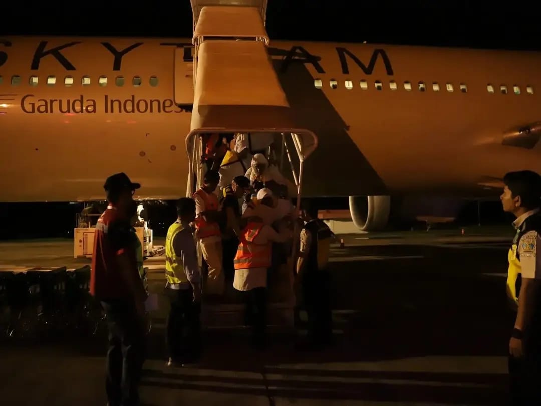 390 jemaah haji Aceh yang tergabung dalam kloter 7 tiba di Bandara Sultan Iskandar Muda, Selasa, 11 Juli 2023