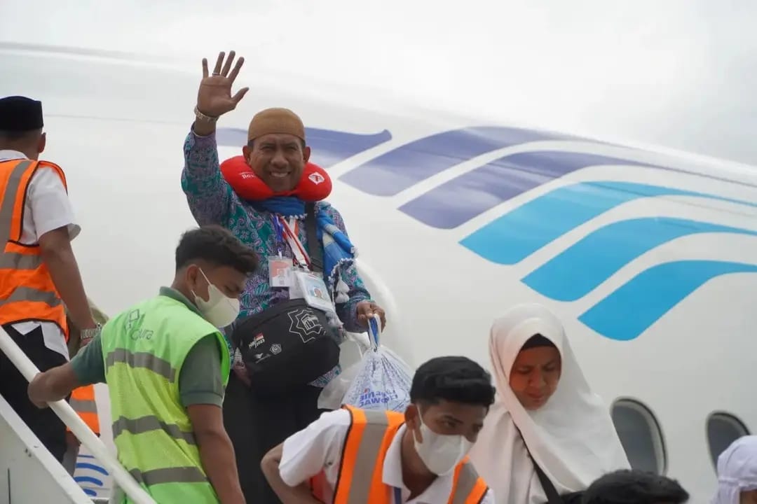 254 jemaah haji Aceh kloter 12 tiba di Bandara Internasional Sultan Iskandar Muda Blang Bintang, Aceh Besar, Senin, 31 Juli 2023 pukul 11.15 WIB