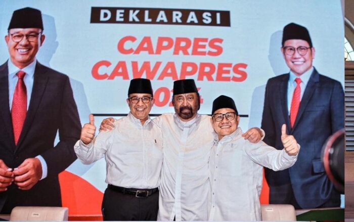 Deklarasi Anies Baswedan dan Muhaimin Iskandar atau Cak Imin sebagai pasangan capres dan cawapres di Hotel Majapahit, Surabaya, Sabtu (2/9)