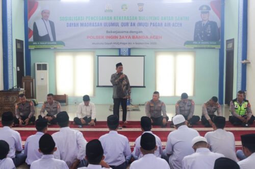 Sosialisasi pencegahan kekerasan antar santri di Dayah MUQ Pagar Air Aceh, Gampong Bineh Blang, Kecamatan Ingin Jaya, Aceh Besar, Selasa (5/9)
