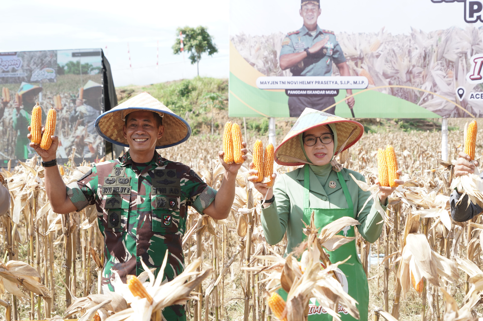 Pangdam IM Mayjen TNI Novi Helmy Prasetya melaksanakan panen jagung perdana secara serentak Program I'M Jagong 2023, di Gampong Ulee Geudong, Kecamatan Sawang, Aceh Utara, Sabtu (23/9)