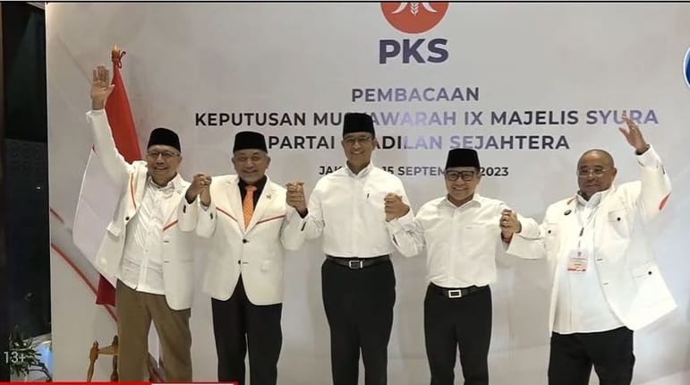 Hasil rapat Majelis Syuro PKS yang digelar pada Jum'at (15/9) memutuskan mengusung pasangan Anies Baswedan dan Muhaimin Iskandar atau Cak Imin di Pilpres 2024