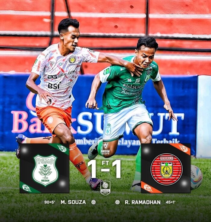 Laga PSMS Medan Vs Persiraja Banda Aceh di Stadion Teladan Medan, Ahad sore (24/9) berakhir imbang 1-1