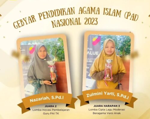 Dua guru Pendidikan Agama Islam (PAI) asal Aceh menoreh prestasi gemilang pada Gebyar PAI Nasional 2023 di Hotel Santika Premiere ICE BSD City, Tangerang, Banten, Kamis (5/10)