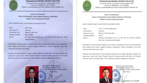 Surat keterangan tidak pernah dipidana milik untuk Erick Thohir dan Yusril Ihza Mahendra