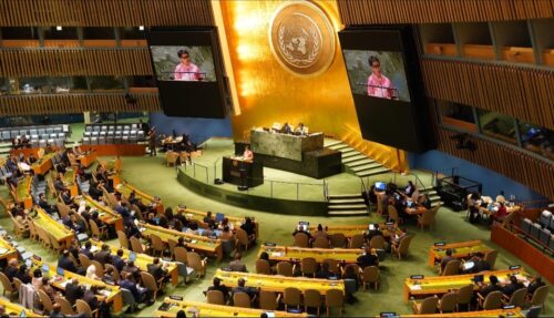 Menlu RI Retno LP Marsudi berbicara di Sidang Majelis Umum PBB, New York, Amerika Serikat, 26 Oktober 2023 (Foto: Kementerian Luar Negeri)