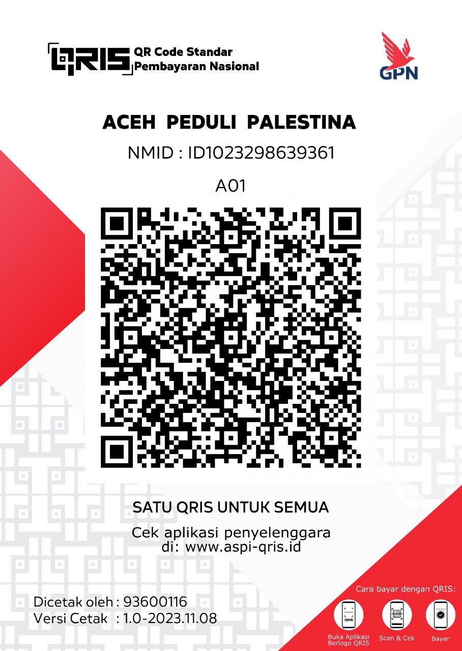 Layanan QRIS “Aceh Peduli Palestina” untuk lebih memudahkan, cepat, dan praktis bagi yang akan berdonasi