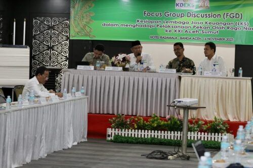 FGD Kesiapan Lembaga Keuangan Syariah menghadapi pelaksanaan PON XXI Aceh-Sumut 2024, di Hotel Rasamala Banda Aceh, Kamis (16/11/2023)