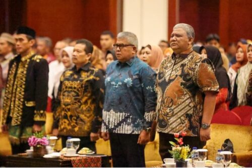 Sekda Aceh Bustami Hamzah saat menghadiri seminar Internasional Jalur Rempah rangkaian PKA-8 di Hotel Hermes Palace Banda Aceh, Ahad 5 November 2023
