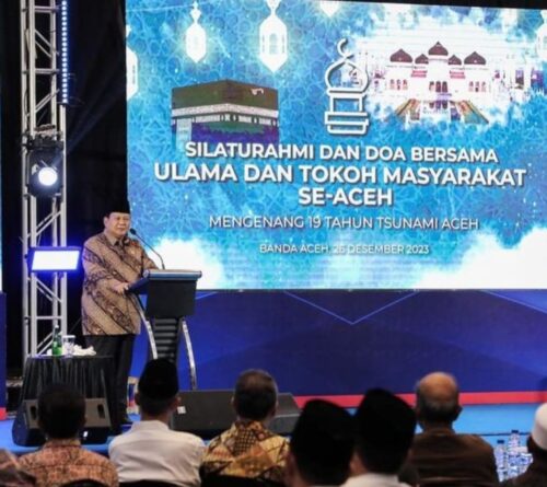 Menhan sekaligus capres nomor urut 2 Prabowo Subianto menghadiri silaturahmi ulama dan tokoh masyarakat Aceh bersama SBY, di Hotel Hermes Palace Banda Aceh, Selasa (26/12)