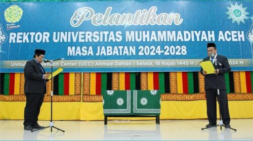 Dr Aslam Nur MA dilantik sebagai Rektor Universitas Muhammadiyah Aceh (Unmuha) masa jabatan 2024-2028 oleh Majelis Pendidikan Tinggi Penelitian dan Pengembangan (Diktilitbang) Pimpinan Pusat (PP) Muhammadiyah, Selasa (30/1/2024)