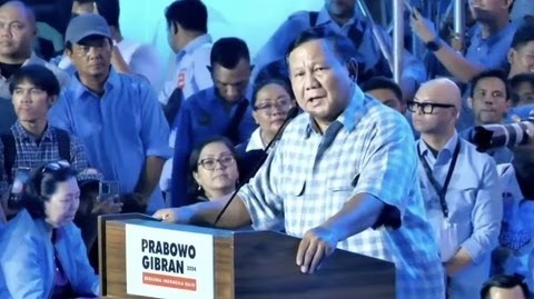 Calon presiden Prabowo Subianto disebut sujud syukur usai mengetahui hasil sementara hitung cepat (quick count) Pilpres 2024
