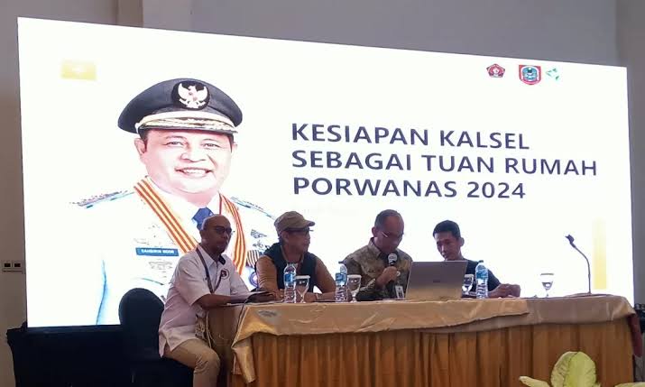 Pemerintah Provinsi Kalimantan Selatan bersama PWI memaparkan persiapan pelaksanaan Porwanas XIV/2024 dalam Rakernas SIWO di Putri Duyung Resort, Ancol, Jakarta, Sabtu (17/2)