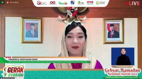 Kepala Eksekutif Pengawas Perilaku Pelaku Usaha Jasa Keuangan, Edukasi dan Pelindungan Konsumen OJK, Friderica Widyasari Dewi hadir dalam kegiatan pembukaan GERAK Syariah yang dilakukan secara virtual Rabu (13/3)
