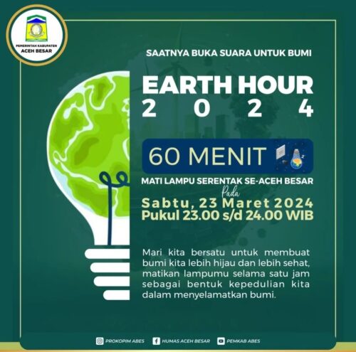 Pj Bupati Aceh Besar Muhammad Iswanto menyerukan dan mengajak masyarakat mematikan lampu dan alat-alat elektronik selama satu jam pada interval pukul 23.00-24.00, Sabtu (23/3)