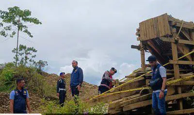 Personel Polres Nagan Raya melibatkan personel Denpom IM/2 dan Satpol PP melakukan penertiban dan penegakan hukum terhadap aktivitas penambangan emas ilegal di Nagan Raya, Rabu, 17 April 2024