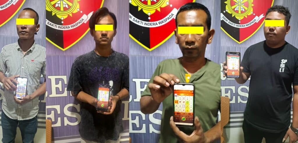 Tim Opsnal Gabungan Satintelkam dan Satreskrim Polres Pidie menangkap 4 pelaku permainan judi slot online jenis mahyong