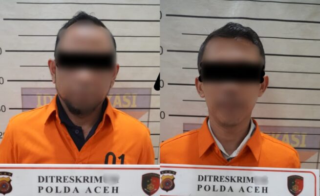 Polda Aceh menahan dua karyawan Bank Aceh Syariah Cabang Bener Meriah, masing-masing berinisial RIP dan MA. (Foto: Dok. Ditreskrimsus Polda Aceh)