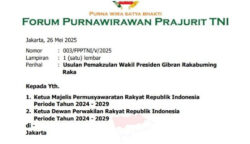 Forum Purnawirawan Prajurit TNI kembali menggaungkan desakan pemakzulan terhadap Wakil Presiden Gibran Rakabuming Raka