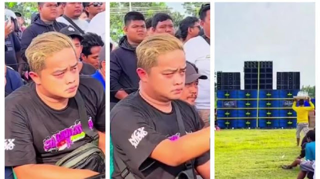 Memed Potensio alias Thomas Alva Edi saat mengoperasikan sound system dalam sebuah acara hiburan rakyat. Sosoknya viral berkat ekspresi datar dan julukan kocak dari warganet. (TikTok/@memed_potensio)