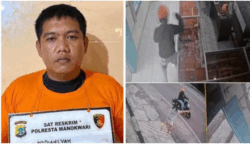Tampang oknum personel Brimob berinisial AS yang menggasak emas di Toko Emas Sinar Logam di Papua Barat pada Kamis (17/7/2025).