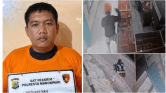 Tampang oknum personel Brimob berinisial AS yang menggasak emas di Toko Emas Sinar Logam di Papua Barat pada Kamis (17/7/2025).